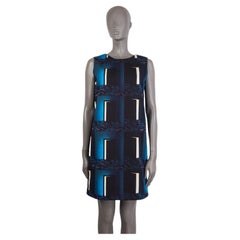 KENZO black & blue polyester PRINTED SLEEVELESS SHEATH Dress 36 XS
