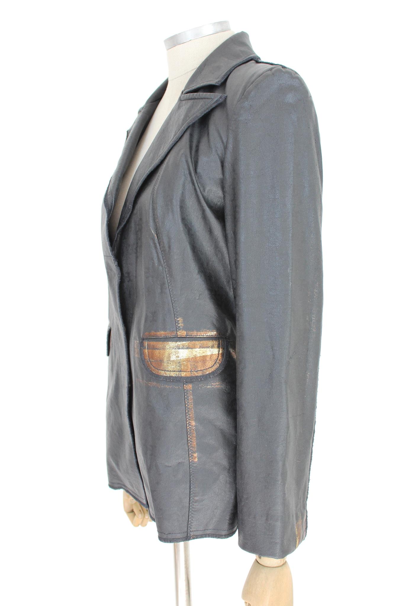 Kenzo Black Bronze Vintage Faux Leather Blazer 80s In Excellent Condition In Brindisi, Bt