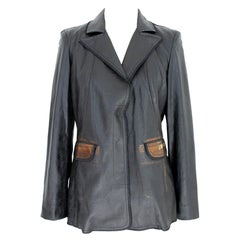 Kenzo Black Bronze Vintage Faux Leather Blazer 80s