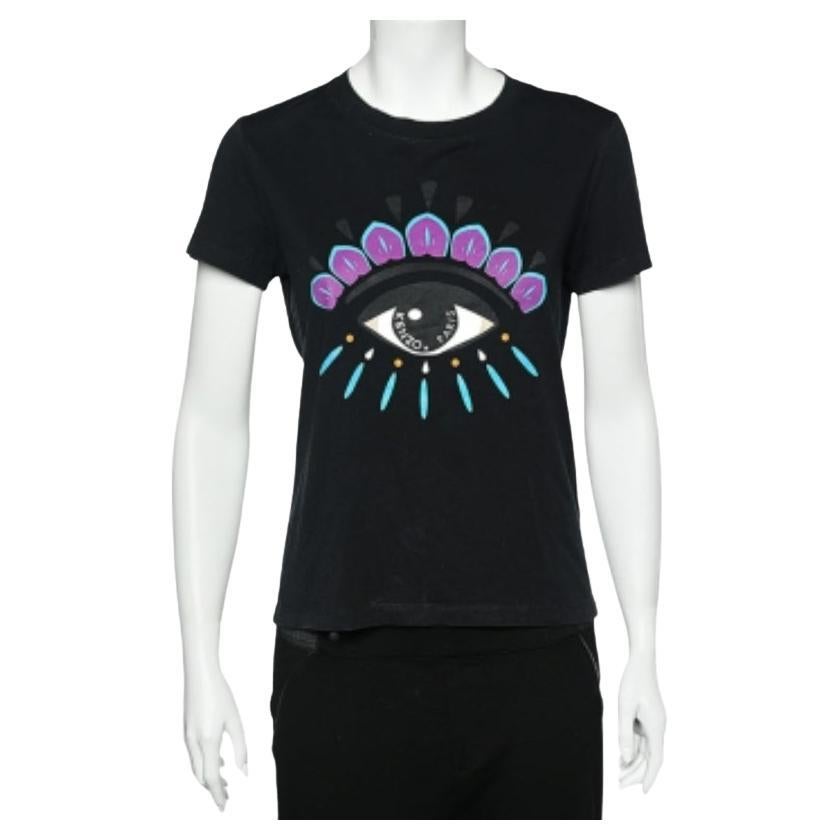 Kenzo - Maglietta in cotone nero con occhi stampati M. T. I.