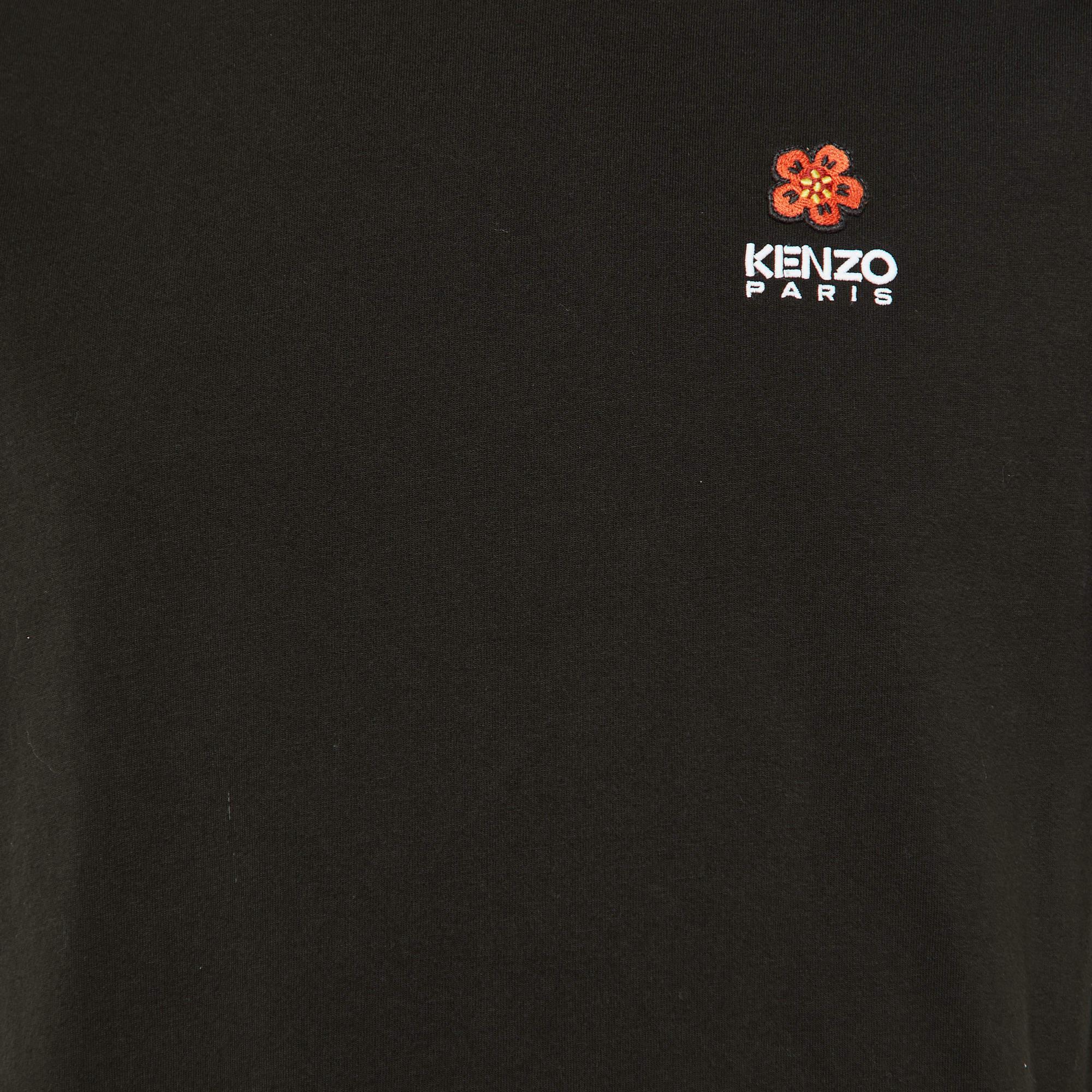 Kenzo Black Cotton Knit Boke Flower Applique T-Shirt S In Good Condition For Sale In Dubai, Al Qouz 2