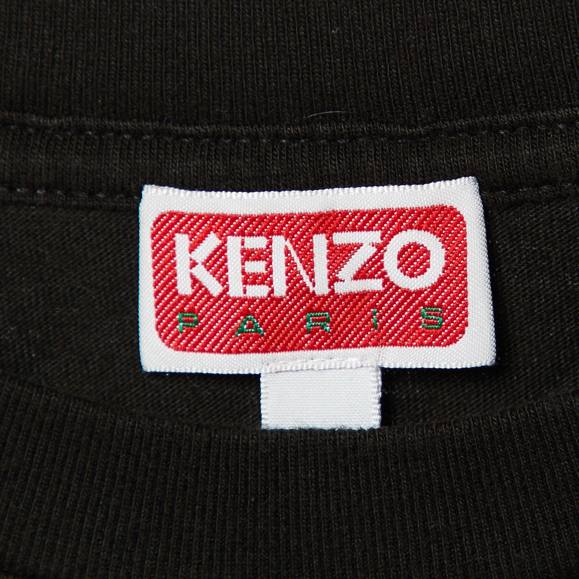 Men's Kenzo Black Cotton Knit Boke Flower Applique T-Shirt S For Sale