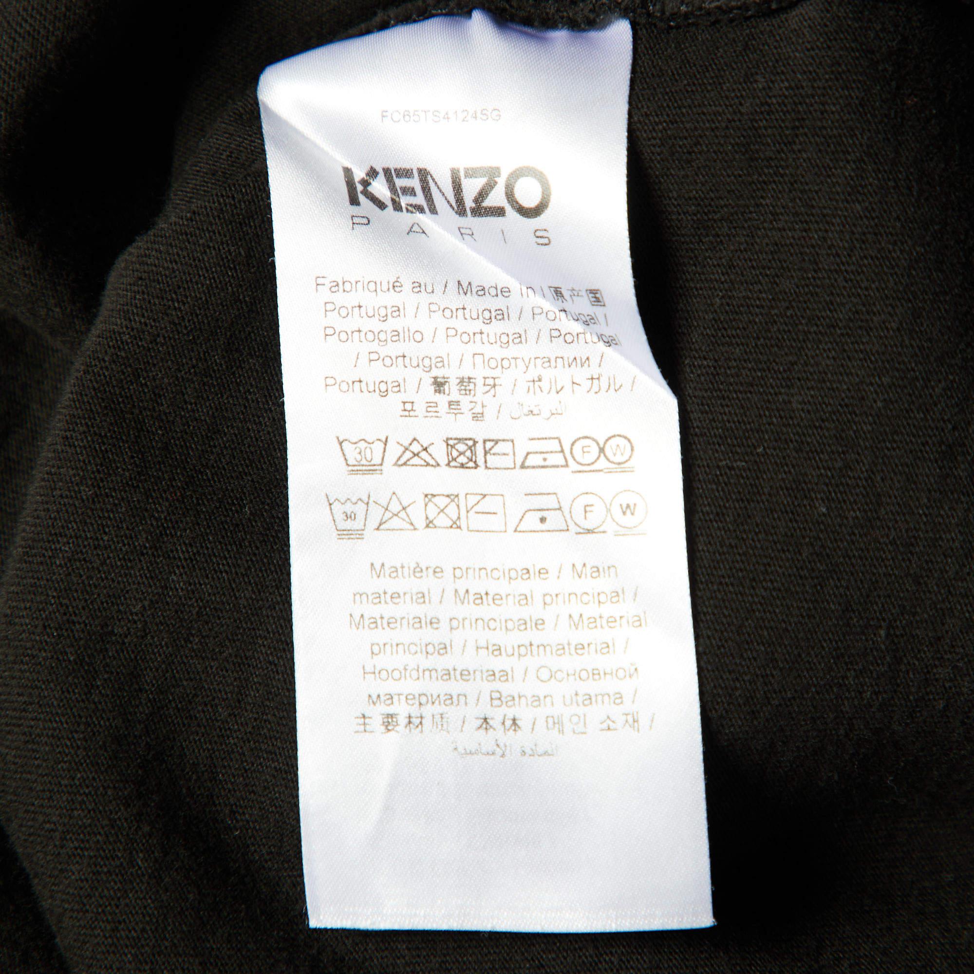 Kenzo Black Cotton Knit Boke Flower Applique T-Shirt S For Sale 1