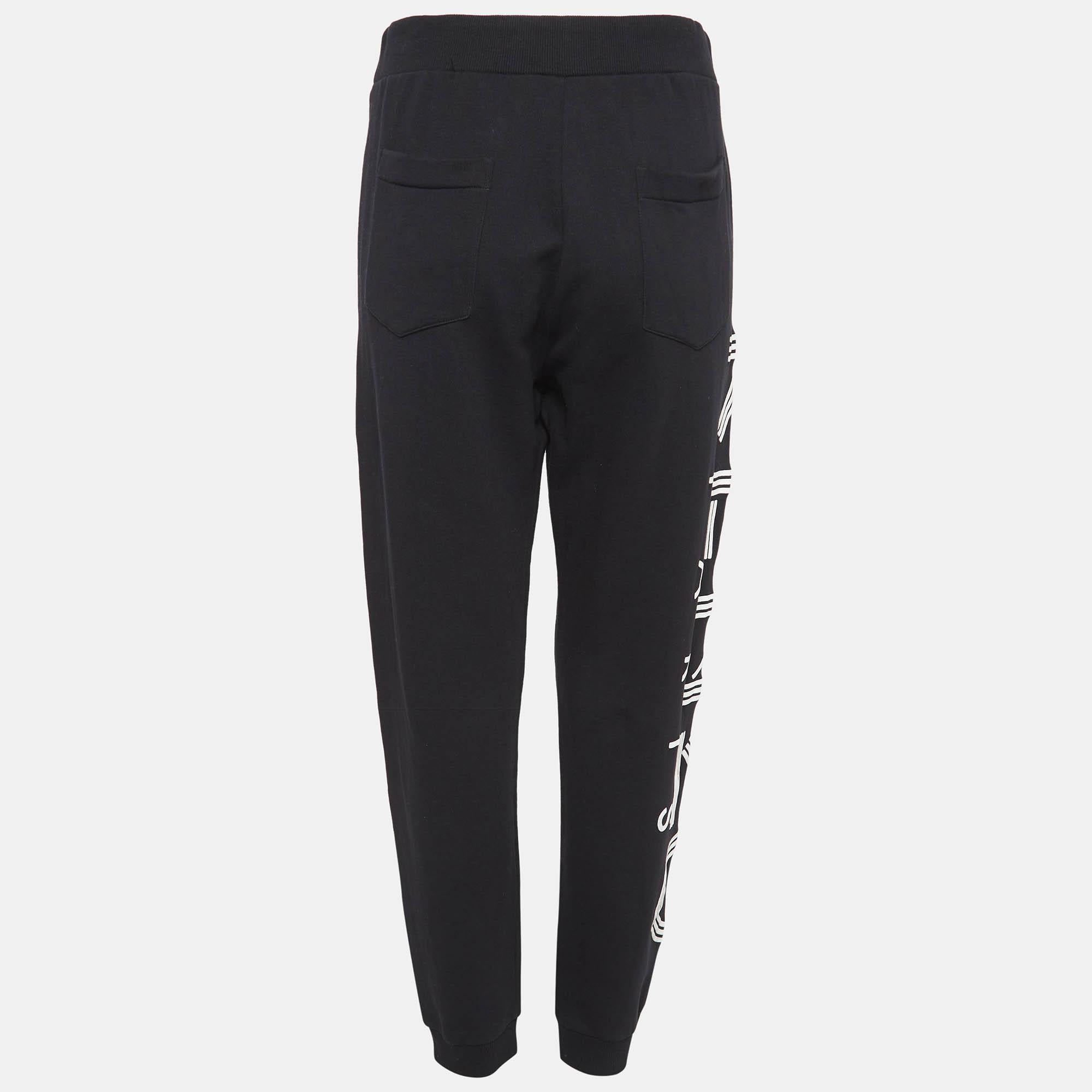 Kenzo Black Cotton Knit Printed Track Pants M In Good Condition For Sale In Dubai, Al Qouz 2