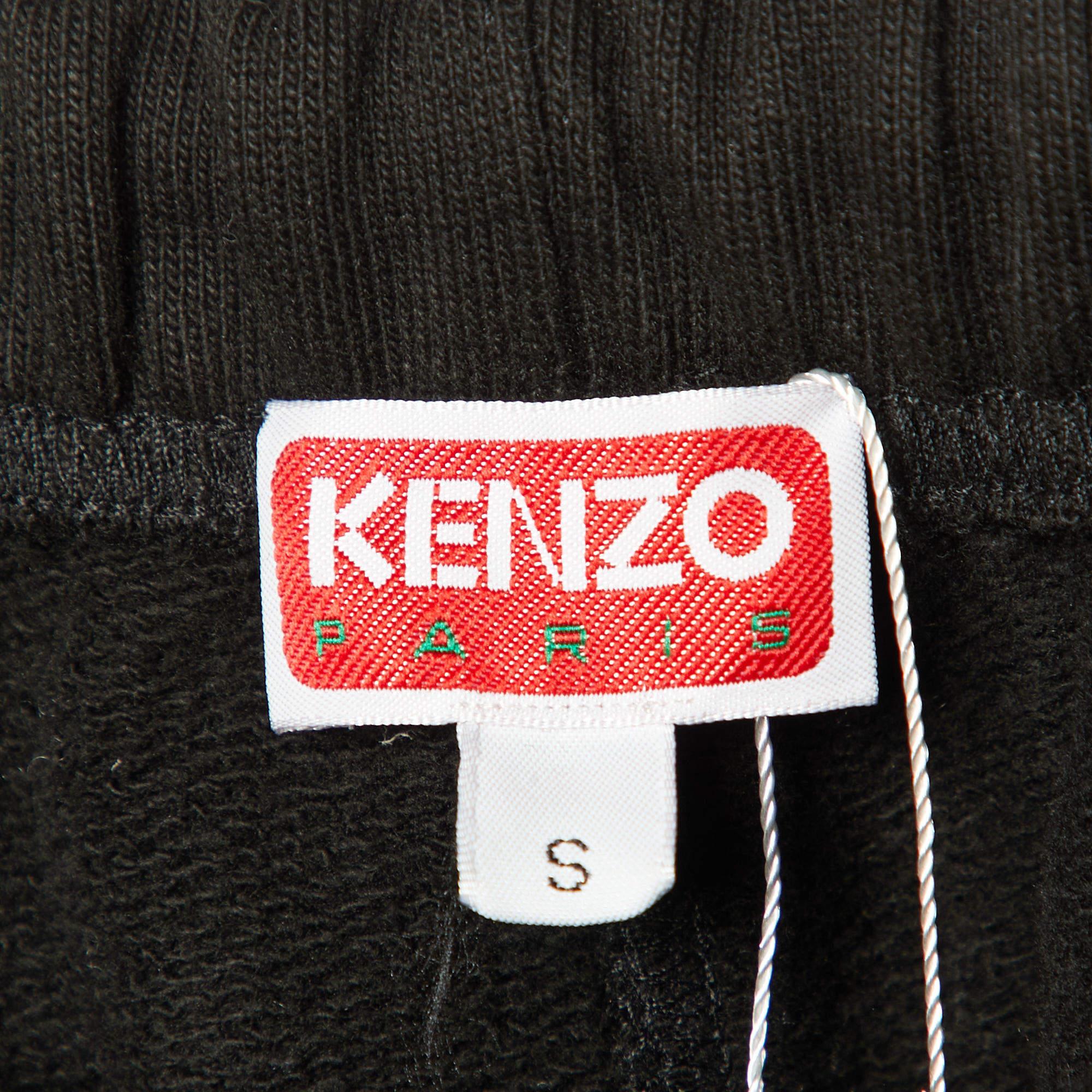 Kenzo - Pantalon de jogging à cordon de serrage avec logo en coton - Noir S en vente 1