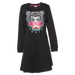 Kenzo Black Cotton Tiger Embroidered Sweater Dress L