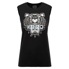 Kenzo Black Cotton Tiger Graphic Sleeveless Top Size S
