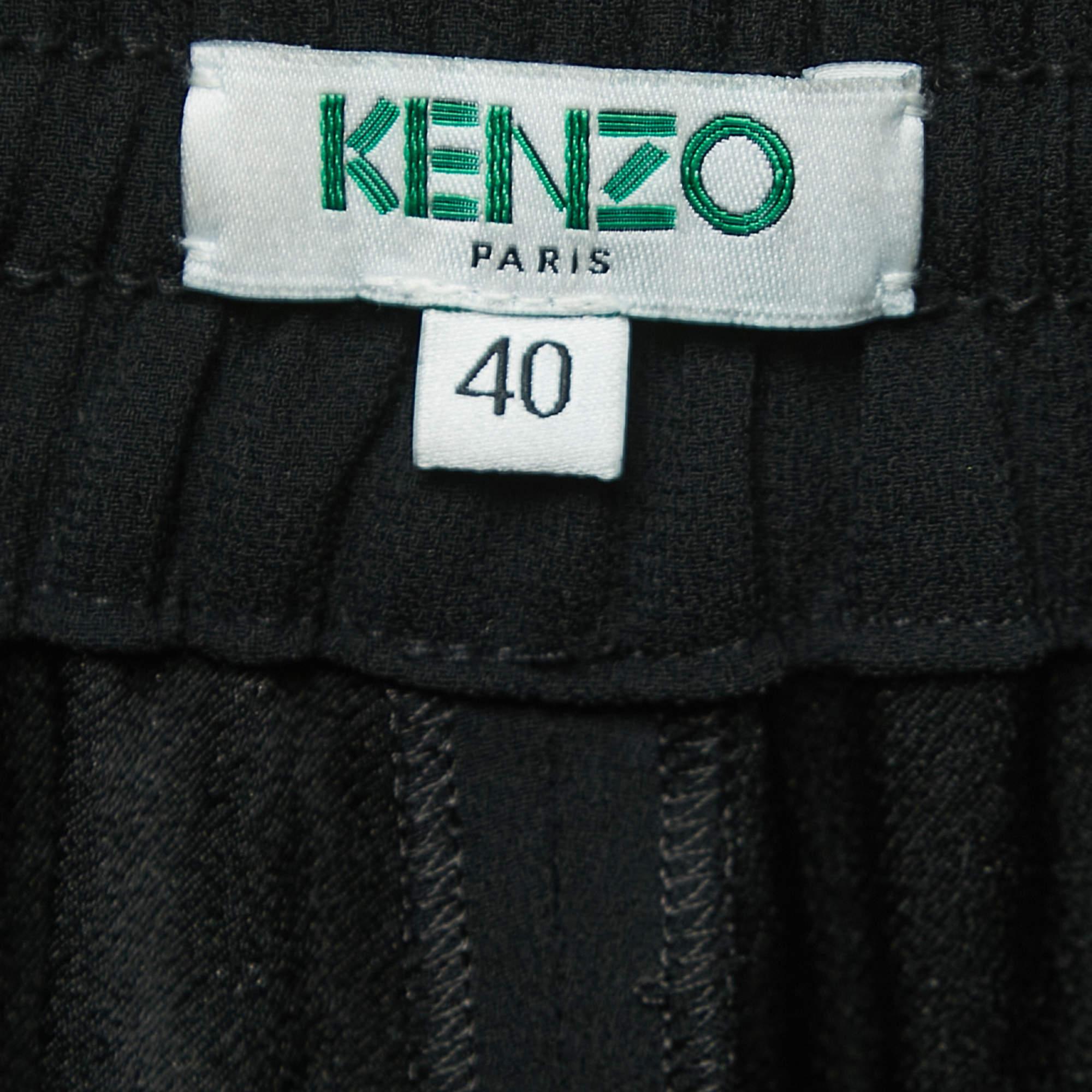 Kenzo Black Crepe Side Striped Drawstring Track Pants M Pour femmes en vente