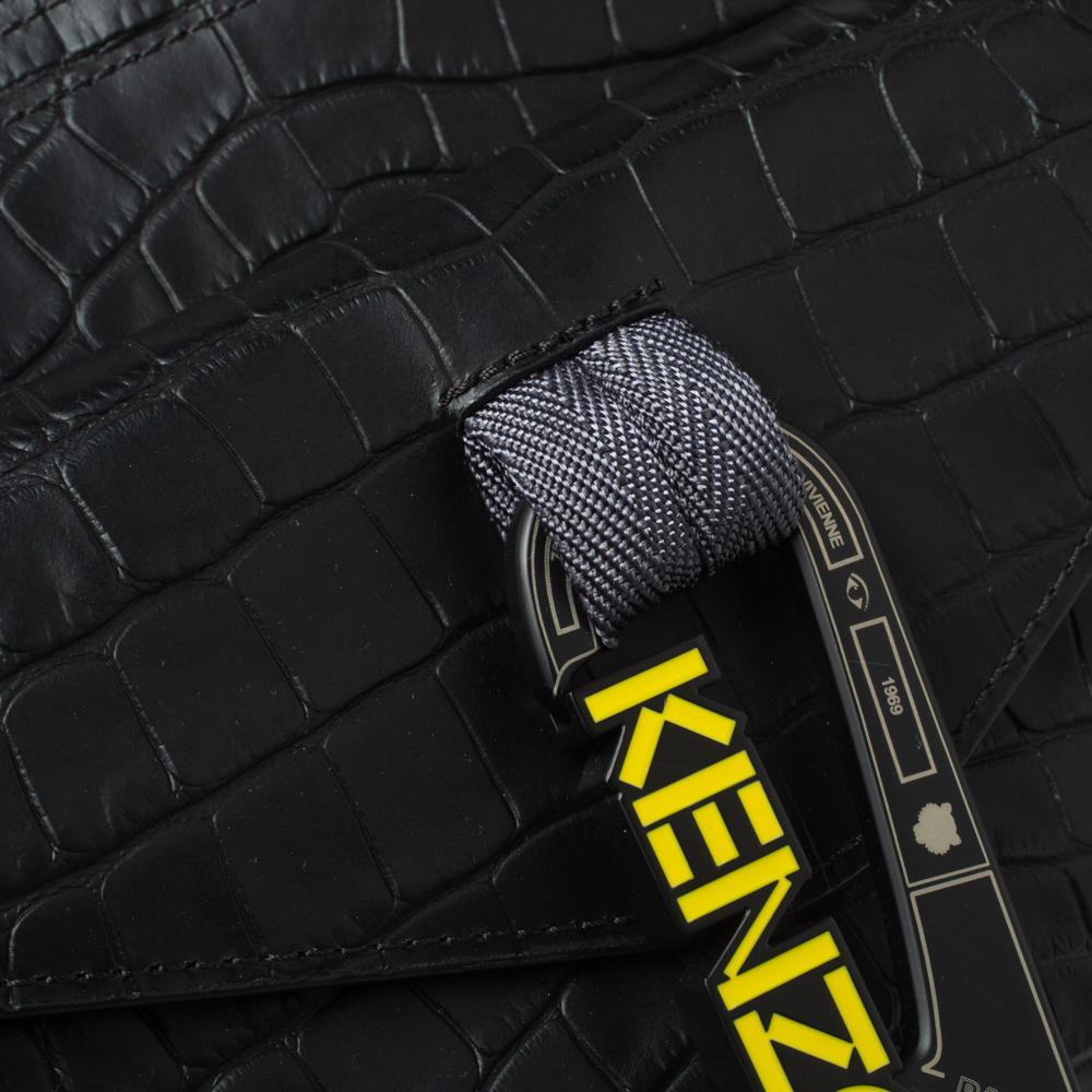 Kenzo Black Croc Embossed Leather Hiker Crossbody Bag 5