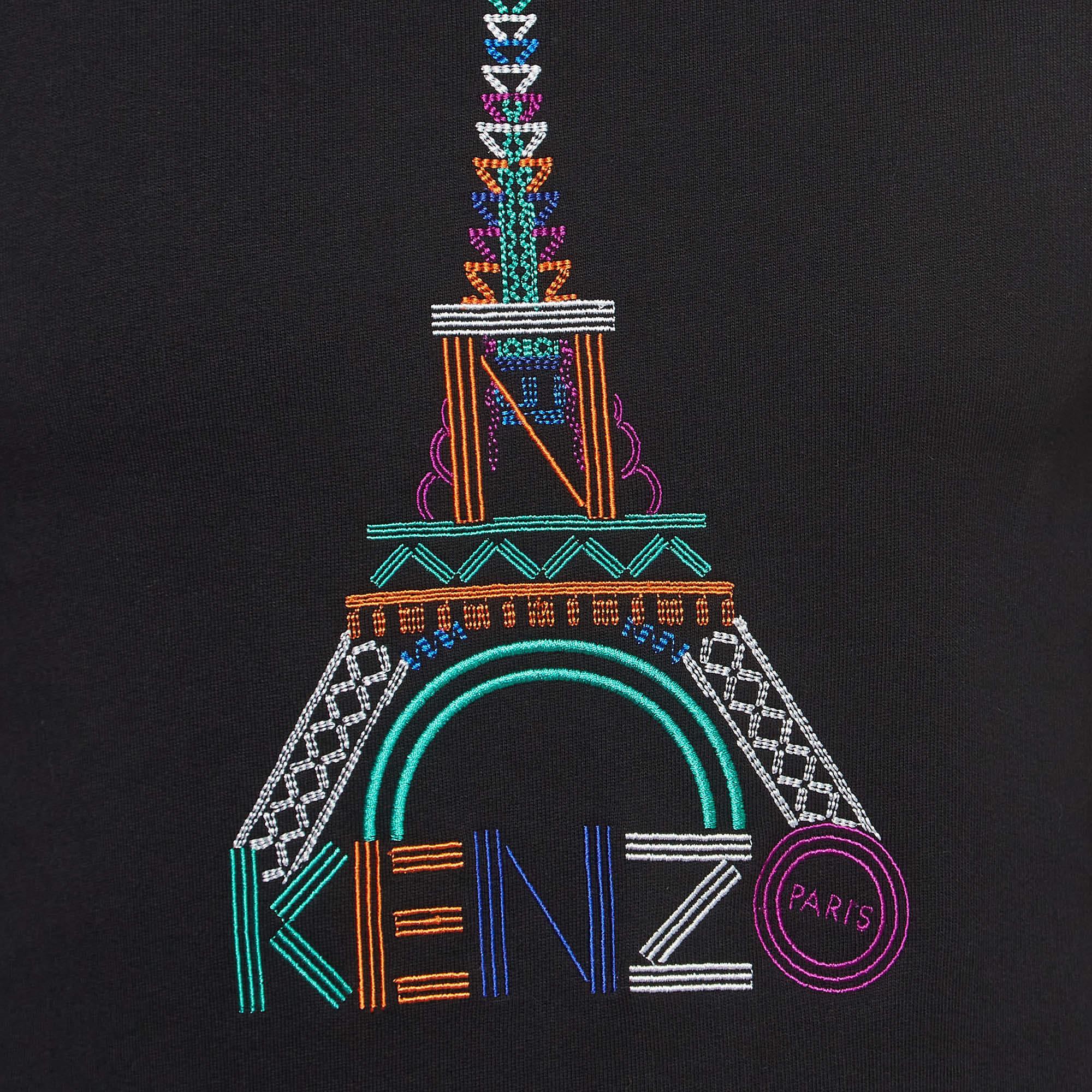 Kenzo Black Eiffel Embroidered Cotton Knit Crew Neck Sweatshirt XS In Good Condition For Sale In Dubai, Al Qouz 2