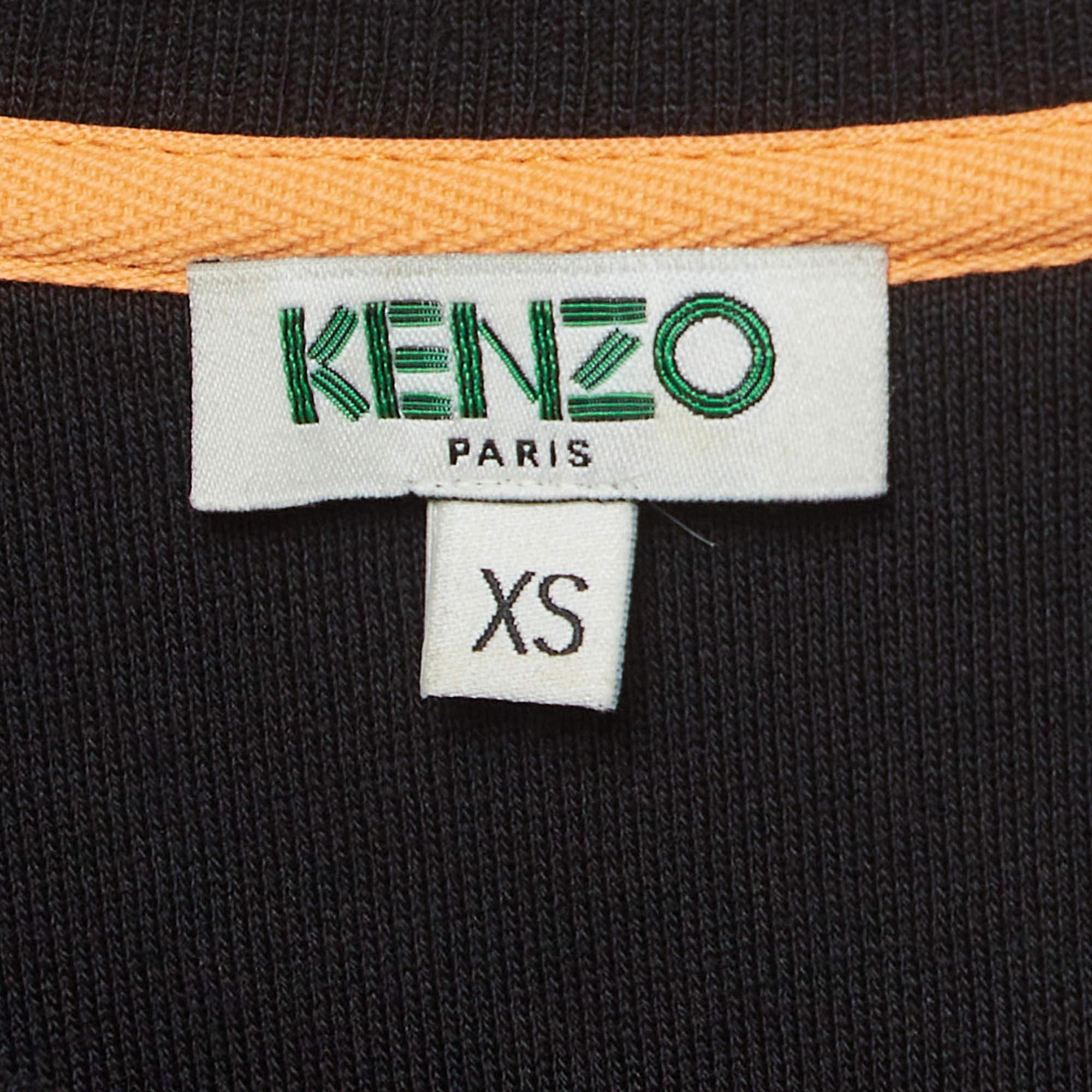 Men's Kenzo Black Eiffel Embroidered Cotton Knit Crew Neck Sweatshirt XS For Sale