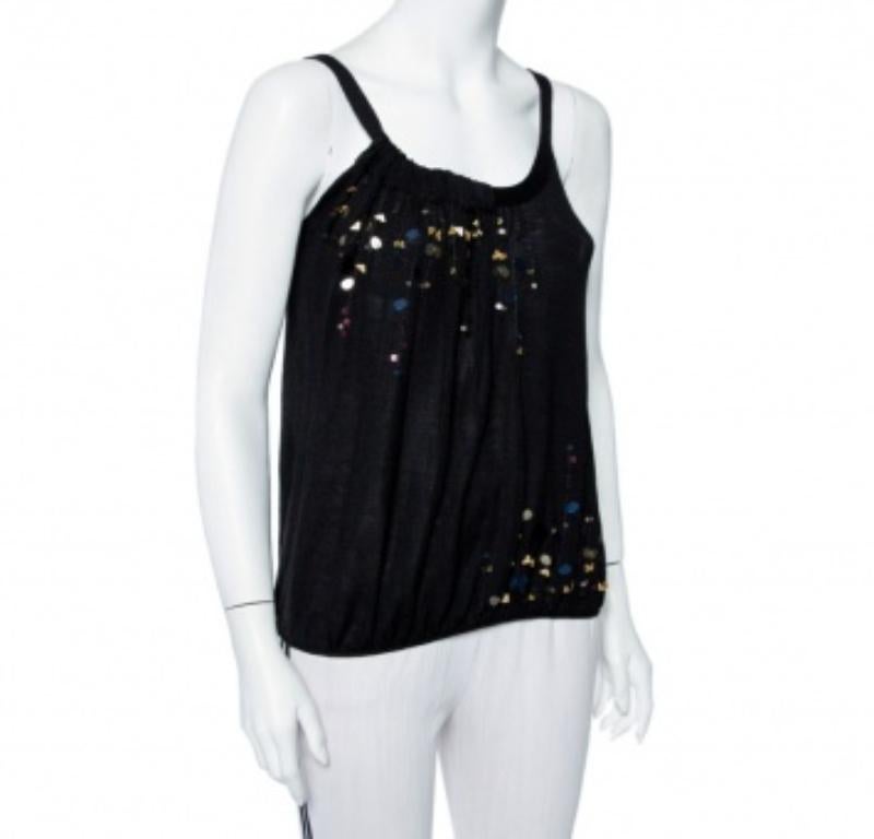Kenzo Negro Embellecido  Camiseta de punto de seda S en venta 1