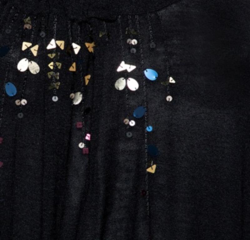 Kenzo Negro Embellecido  Camiseta de punto de seda S en venta 2