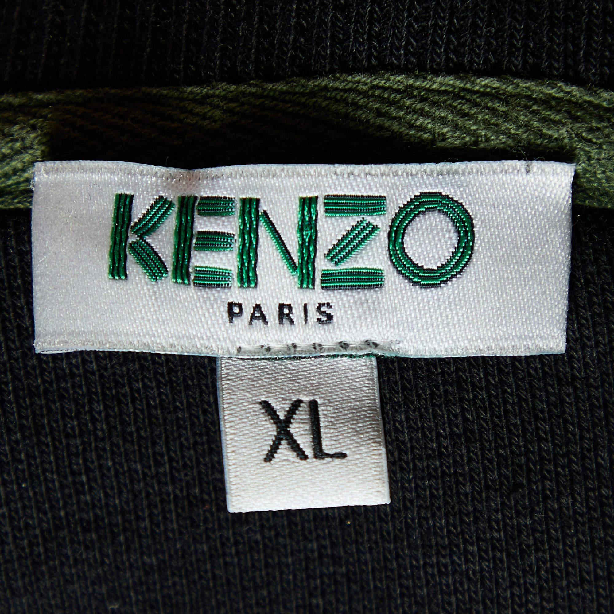 Women's Kenzo Black Embroidered Cotton Knit Crewneck Sweatshirt XL For Sale