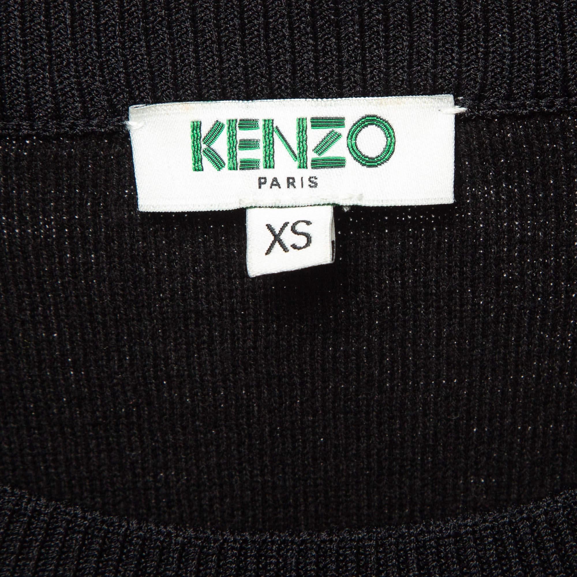 Men's Kenzo Black Embroidered Knit Crew Neck Sweatshirt XS For Sale