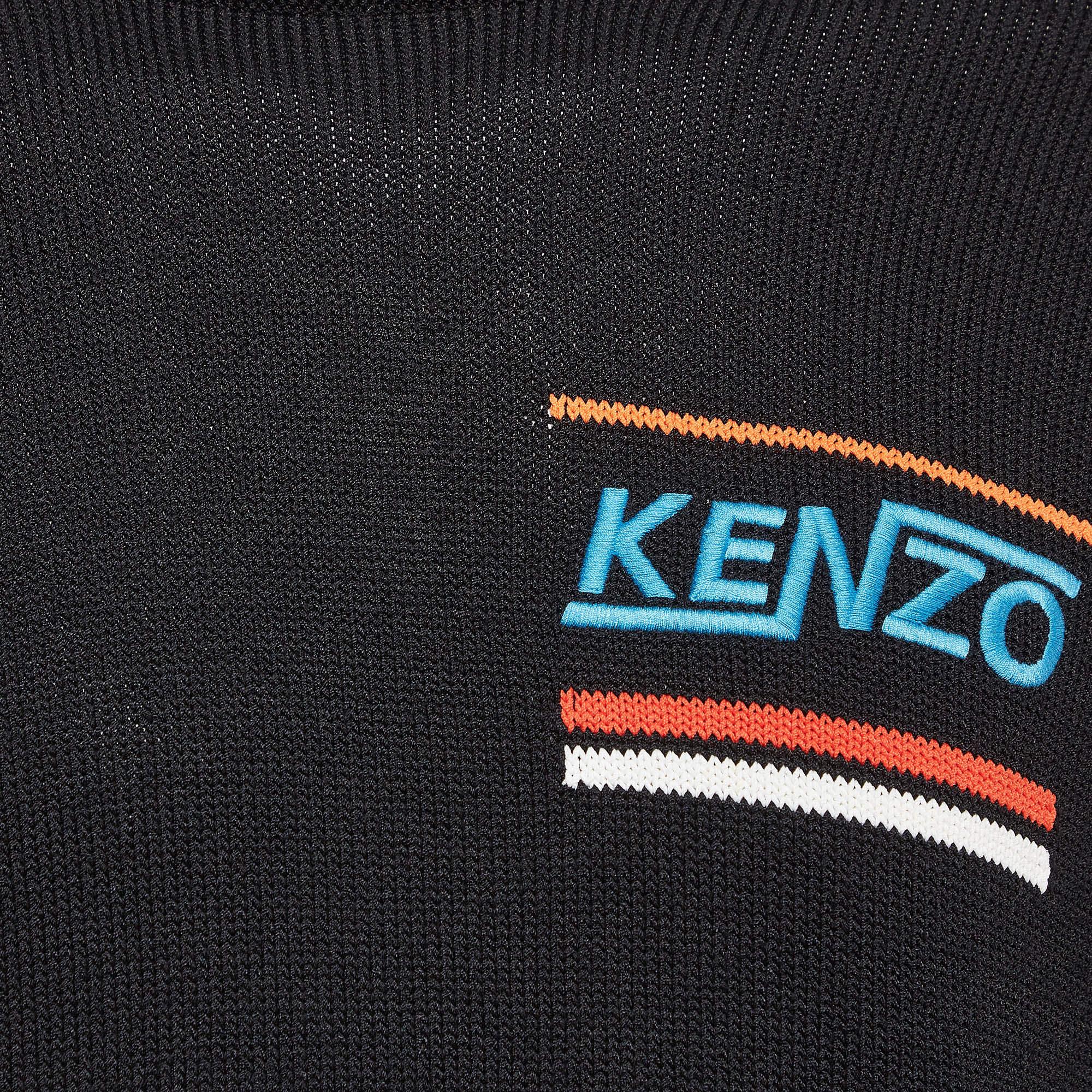 Kenzo Schwarzer bestickter Rippenstrickpullover M im Zustand „Gut“ im Angebot in Dubai, Al Qouz 2