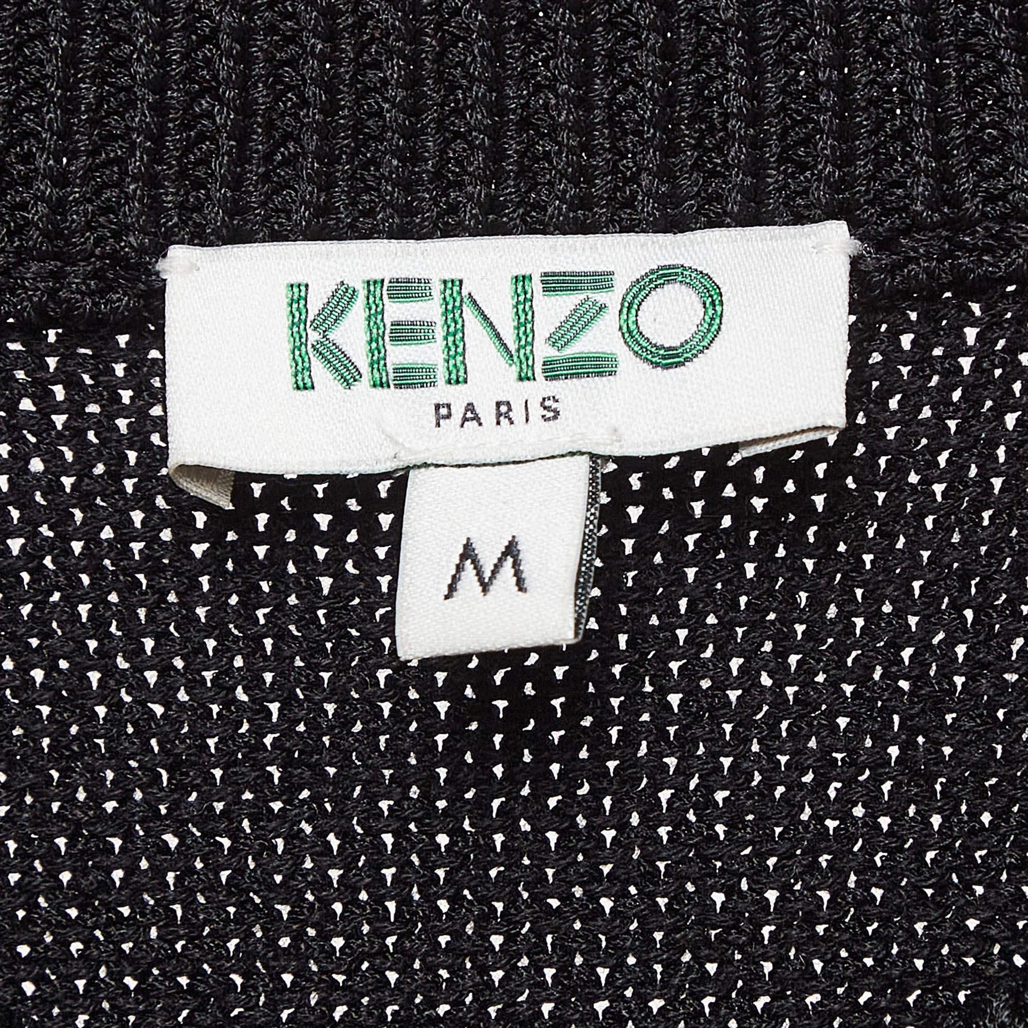 Kenzo Schwarzer bestickter Rippenstrickpullover M Herren im Angebot