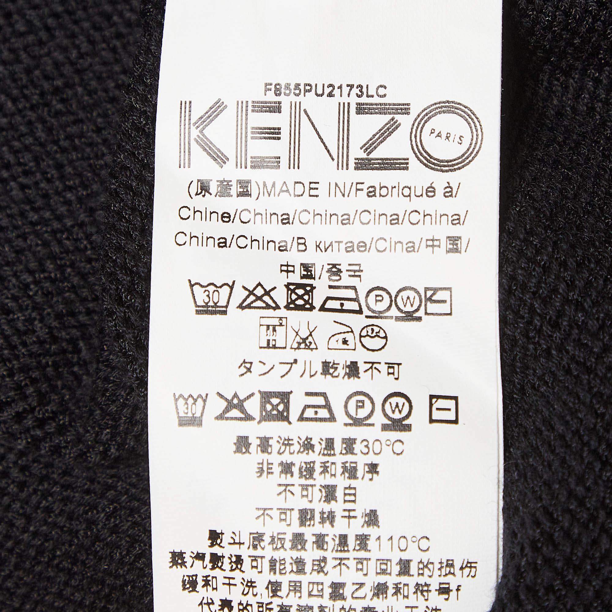 Kenzo Schwarzer bestickter Rippenstrickpullover M im Angebot 2