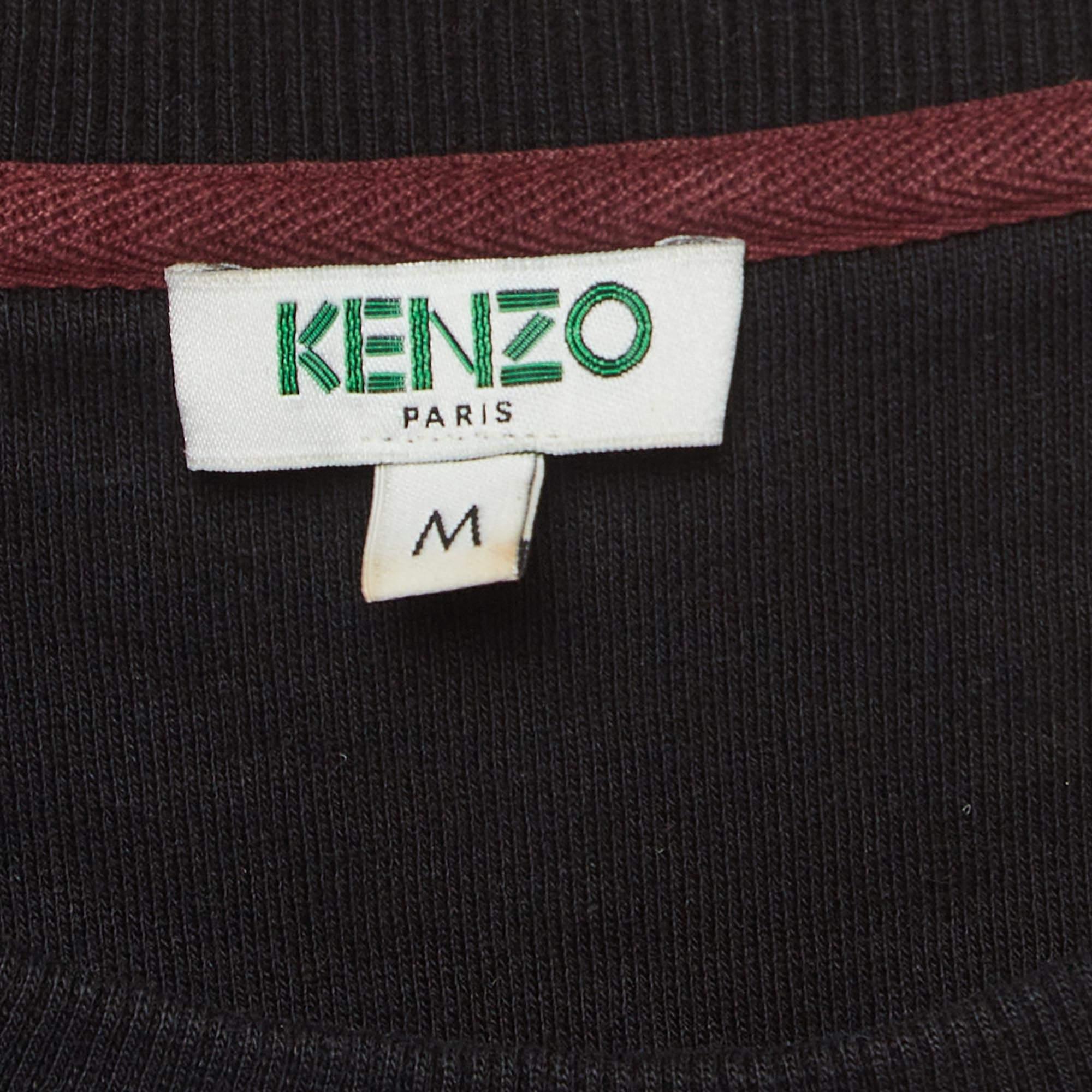 Kenzo Black Evil Eye Embroidered & Printed Cotton Knit Sweatshirt M For Sale 1