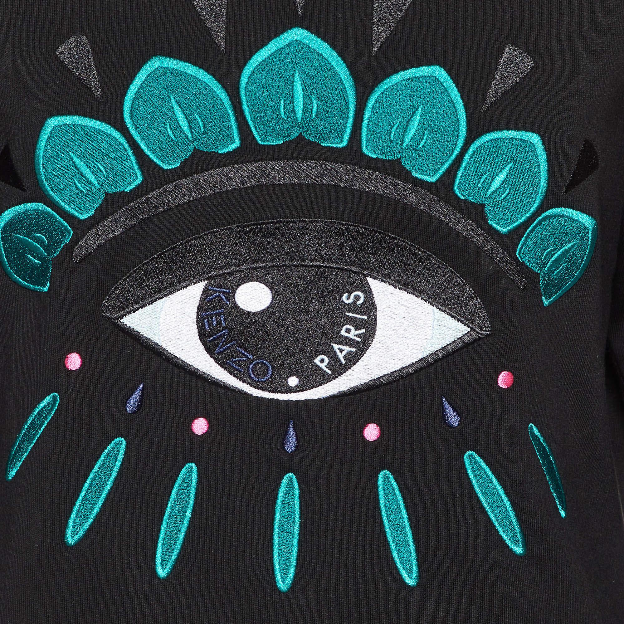 Kenzo Black Eye Embroidered Cotton Crew Neck Sweatshirt L In Good Condition For Sale In Dubai, Al Qouz 2