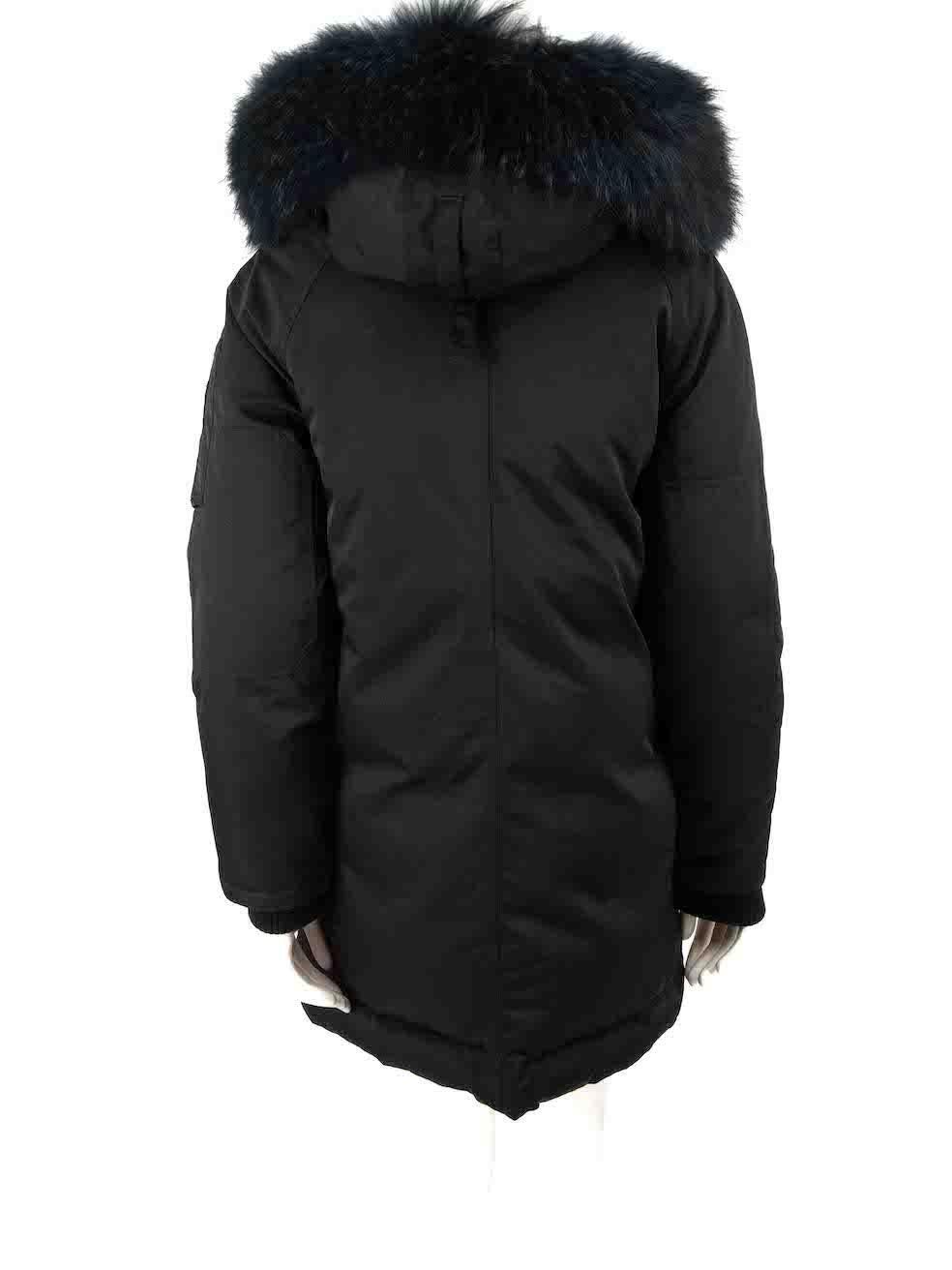 Kenzo Black Fur Trim Padded Coat Size S In Good Condition For Sale In London, GB