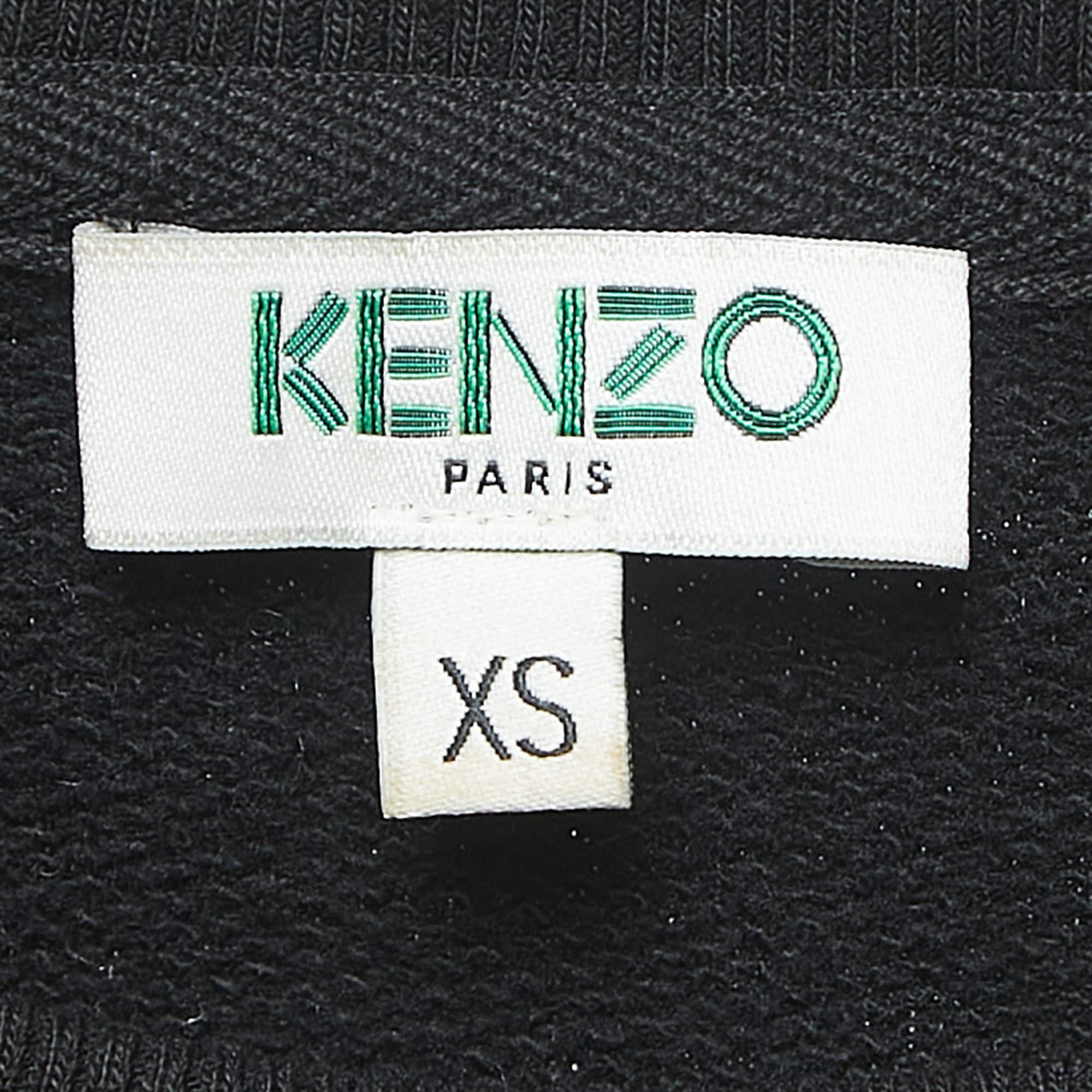 Women's Kenzo Black Graphic Print Cotton Crew Neck Sweatshirt XS For Sale