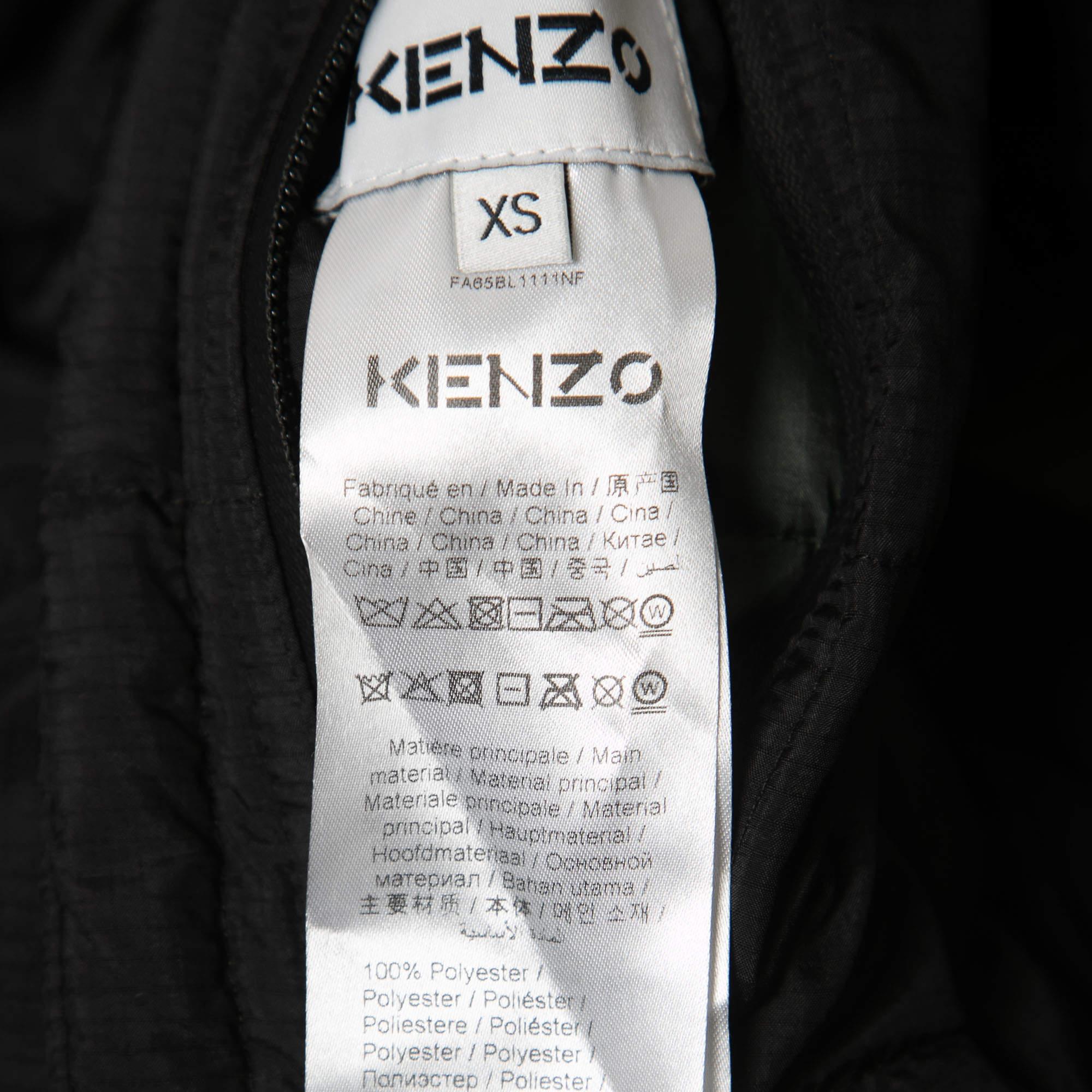 Kenzo Black/Green Synthetic Reversible Down Jacket XS For Sale 1