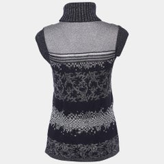 Kenzo Black Intarsia Lurex Knit Sleeveless Turtleneck Sweater L
