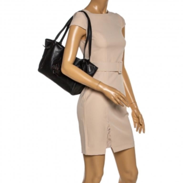 Kenzo Black Leather Koi Fish Tote For Sale 6