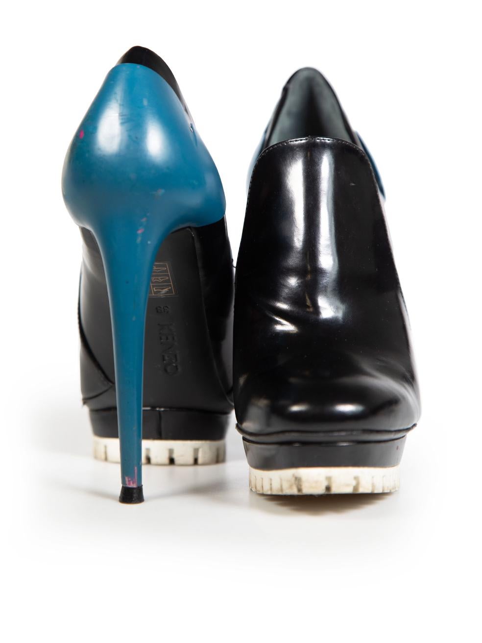Kenzo Black Leather Platform Collared Pumps Size IT 38 In Excellent Condition In London, GB