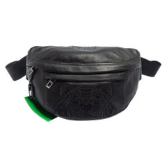 Kenzo Black Leather Tiger Embroidered Belt Bag