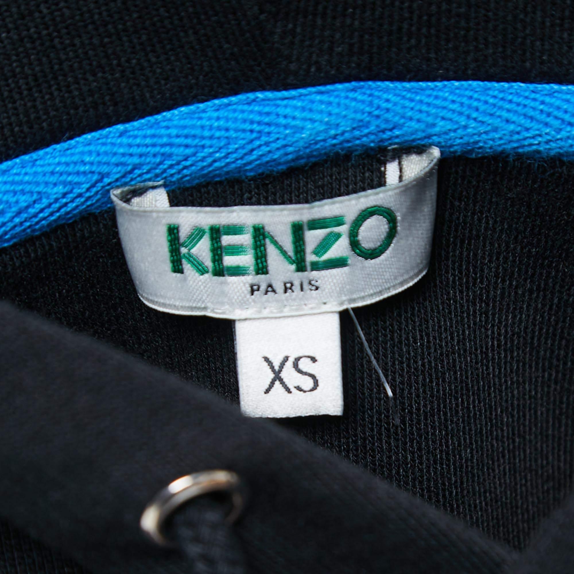 Men's Kenzo Black Logo Embroidered Cotton Knit Hoodie XS For Sale