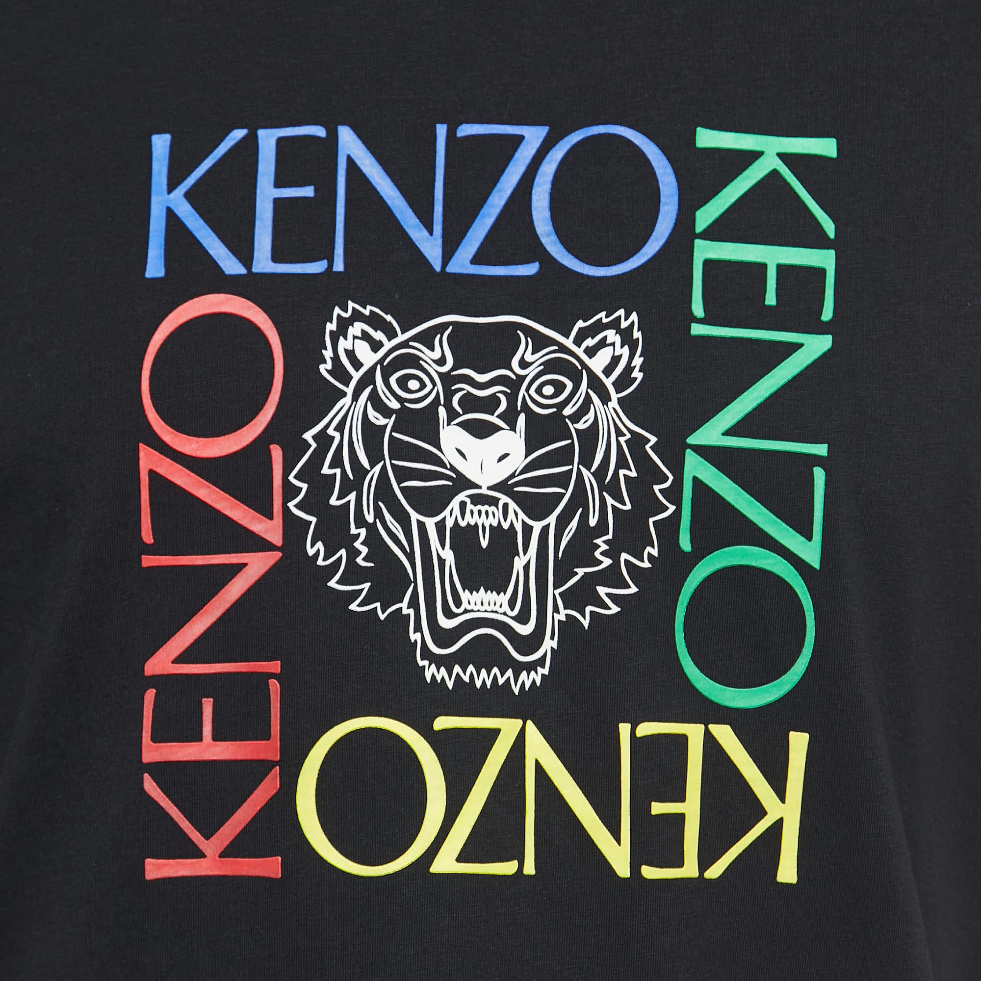 Noir Kenzo Black Logo Print Cotton Crew Neck Half Sleeve T-Shirt L en vente