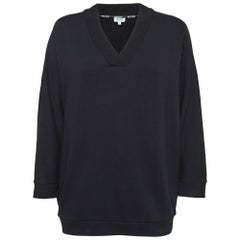 Kenzo Black Logo Print Cotton Knit V-Neck Sweatshirt S