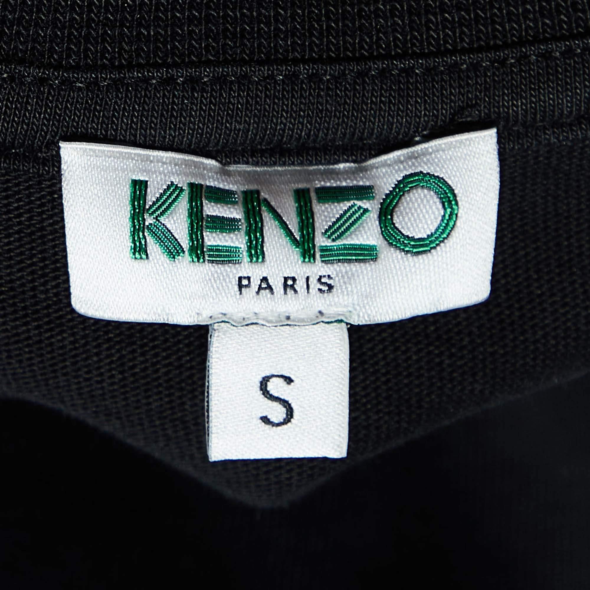 Women's Kenzo Black Logo Print Cotton Mesh Detail T-Shirt S For Sale