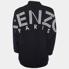 Kenzo Black Logo Print Cotton V-Neck Sweatshirt M