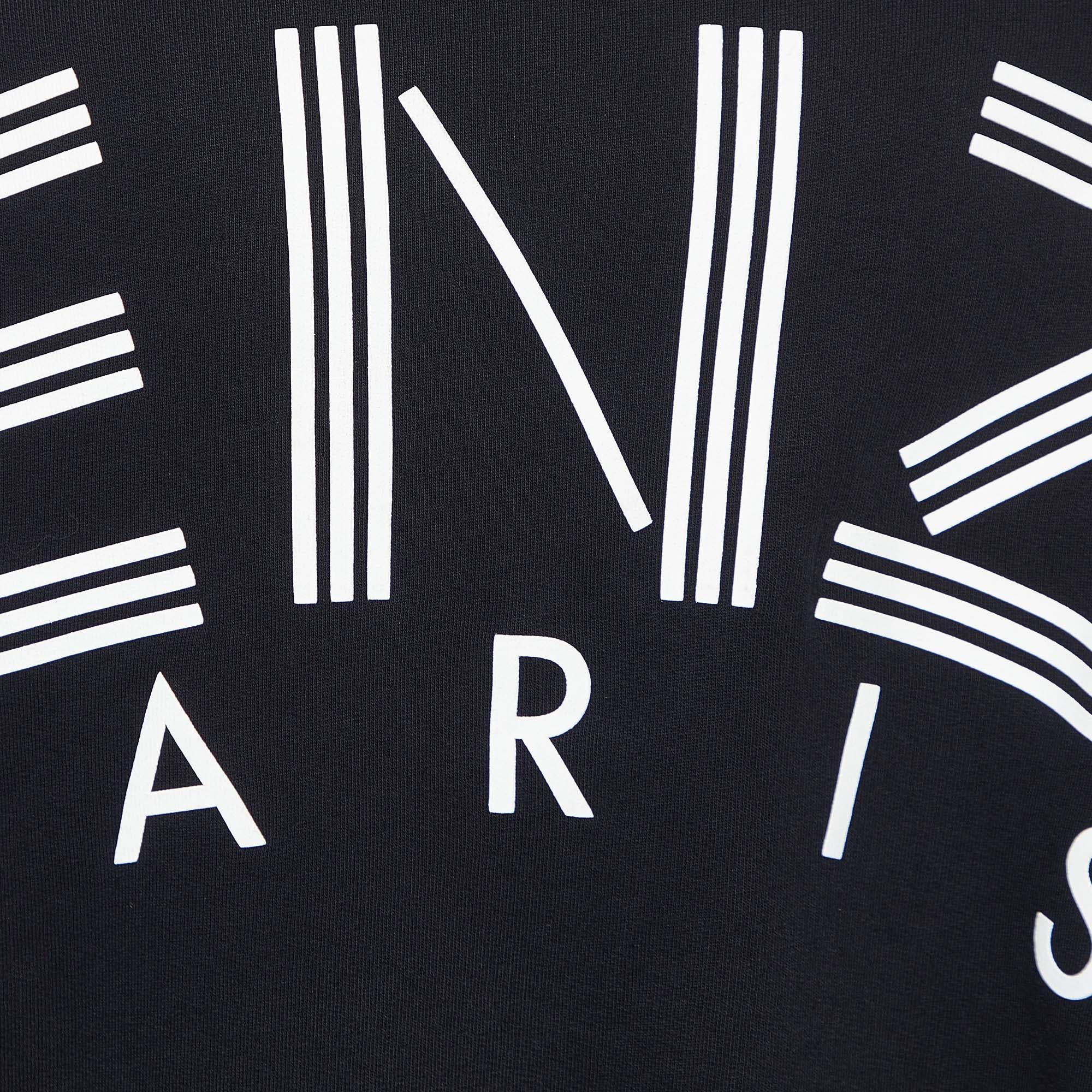 Kenzo Black Logo Print Cotton V-Neck Sweatshirt M In Good Condition For Sale In Dubai, Al Qouz 2