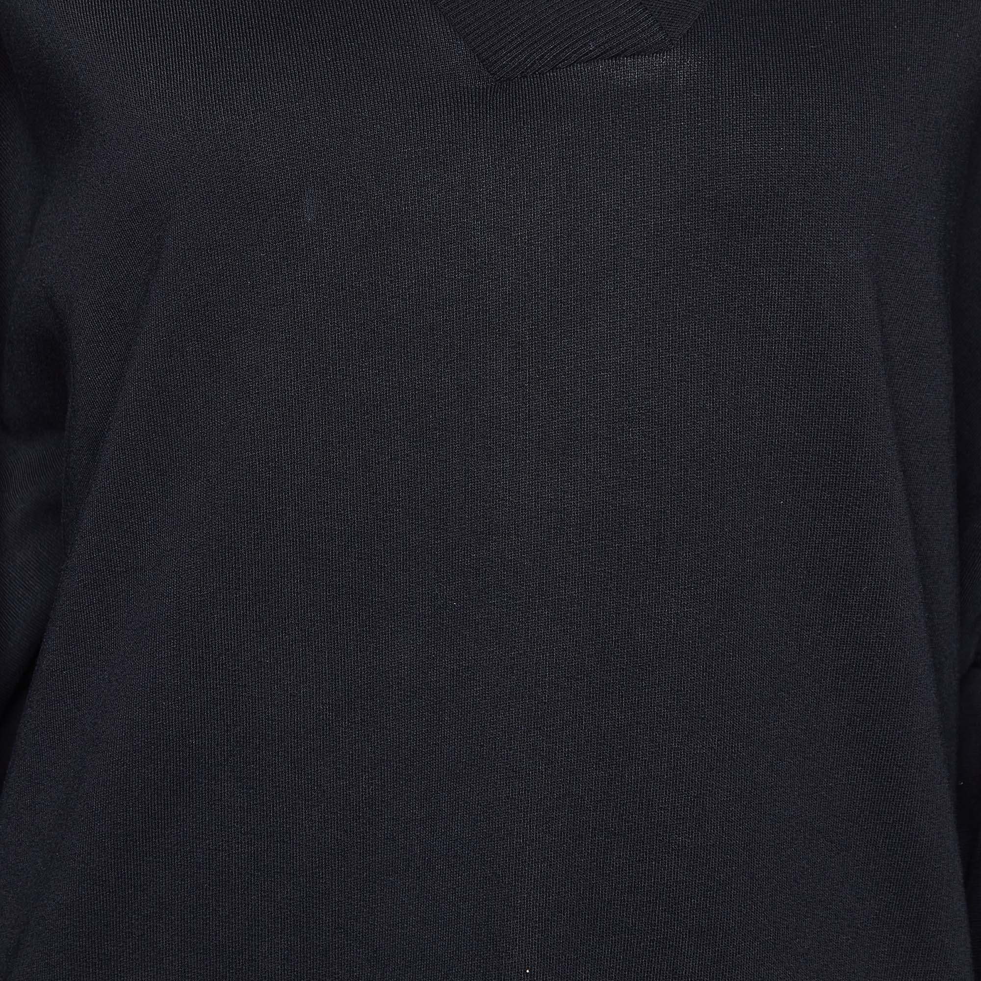Women's Kenzo Black Logo Print Cotton V-Neck Sweatshirt M For Sale