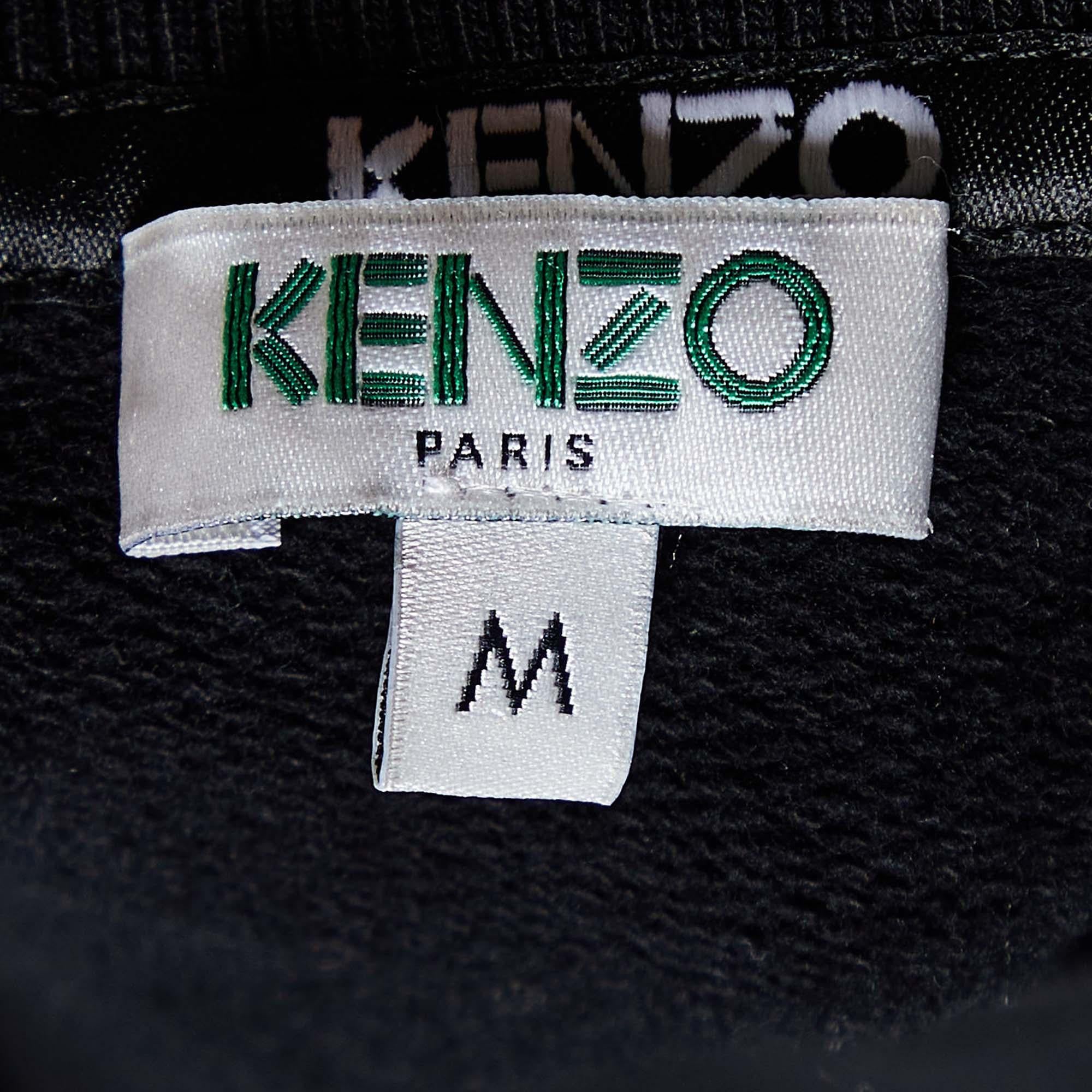 Kenzo Black Logo Print Cotton V-Neck Sweatshirt M For Sale 1