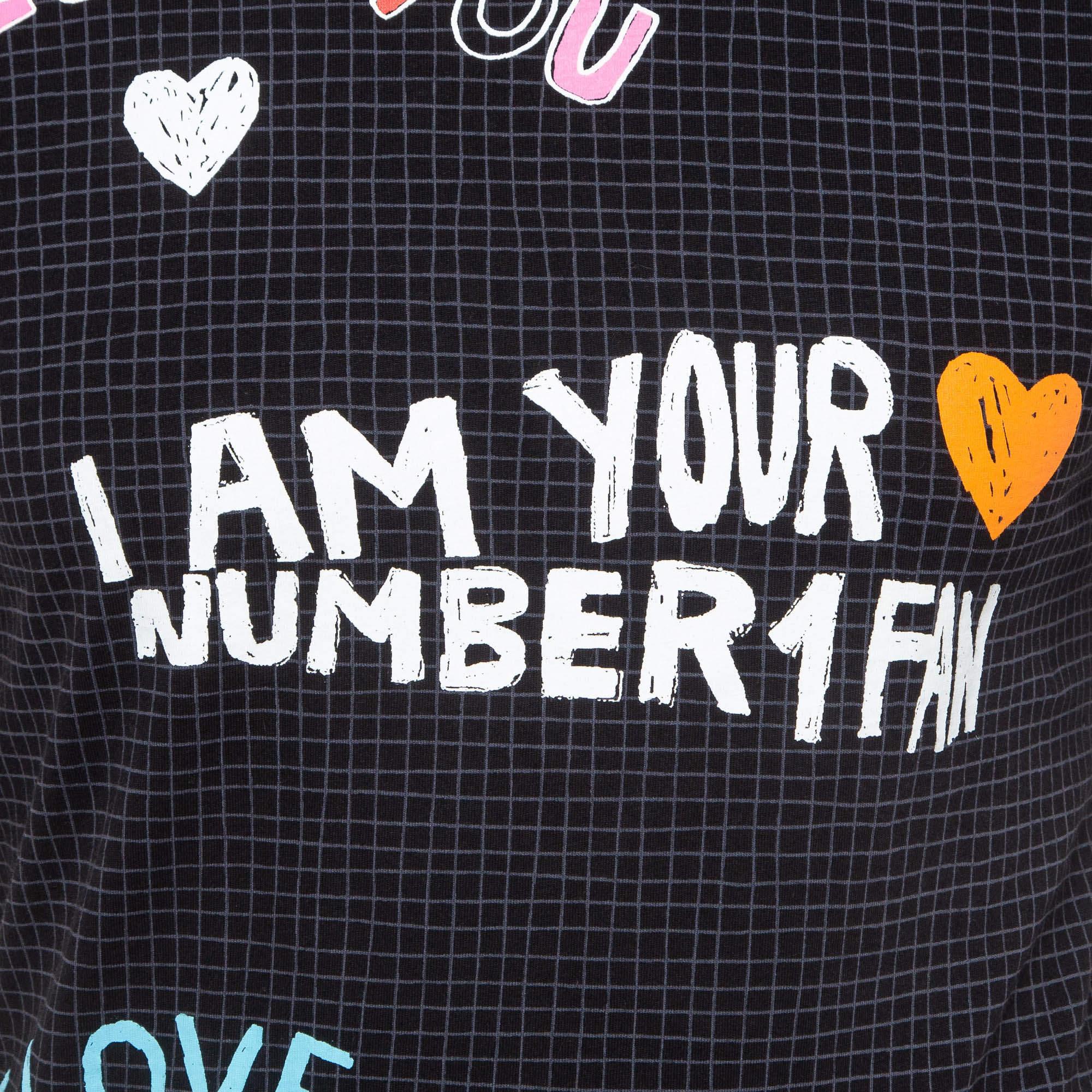 Kenzo Schwarz 'i Love You' Fan Zeichen Baumwolle Rundhalsausschnitt T-shirt XS im Zustand „Gut“ im Angebot in Dubai, Al Qouz 2
