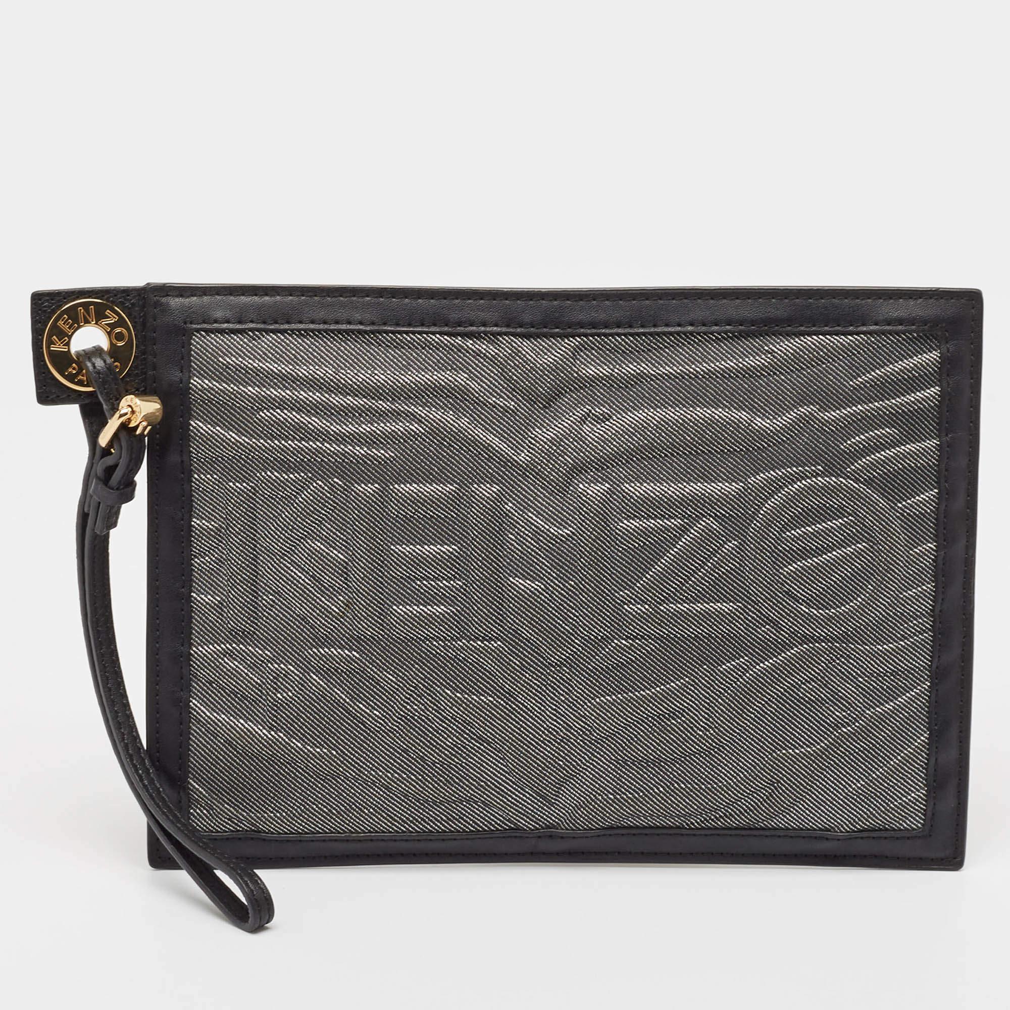 Kenzo, astuccio organizer in pelle e tessuto nero/multicolore In condizioni ottime in vendita a Dubai, Al Qouz 2