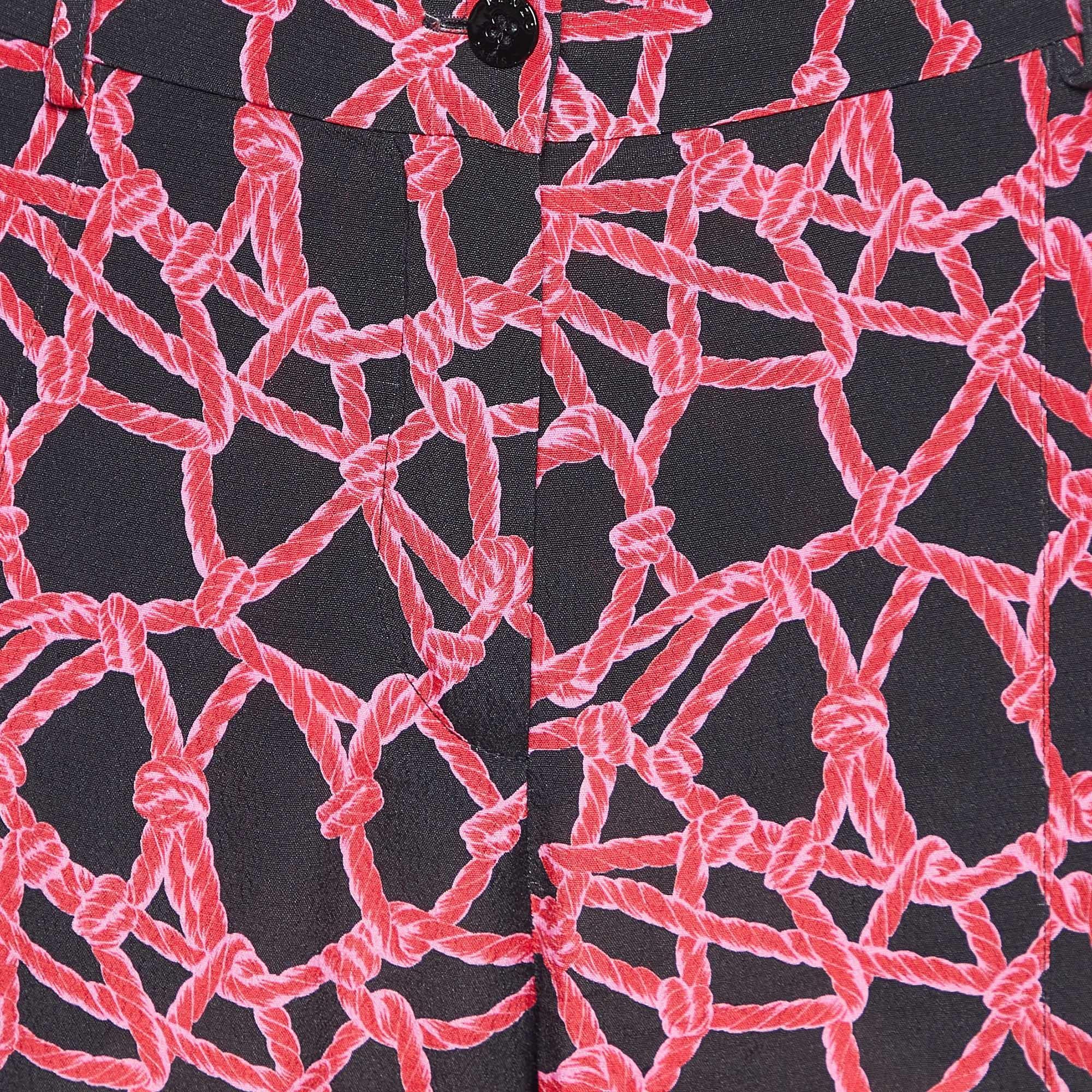 Brown Kenzo Black/Pink Rope Print Crepe Trousers S For Sale
