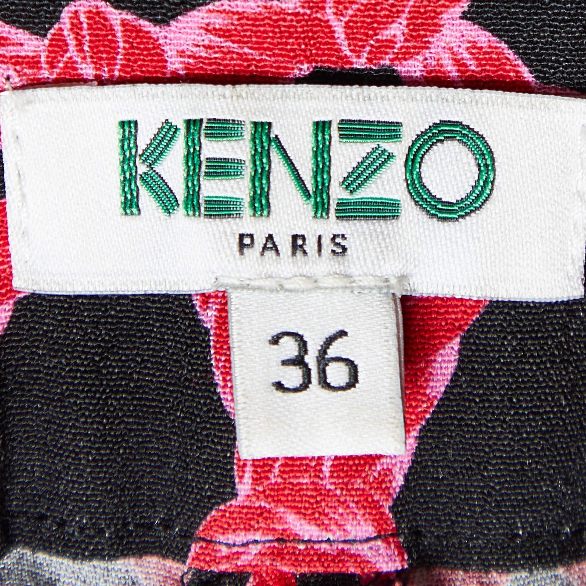 Kenzo Black/Pink Rope Print Crepe Trousers S In Good Condition For Sale In Dubai, Al Qouz 2