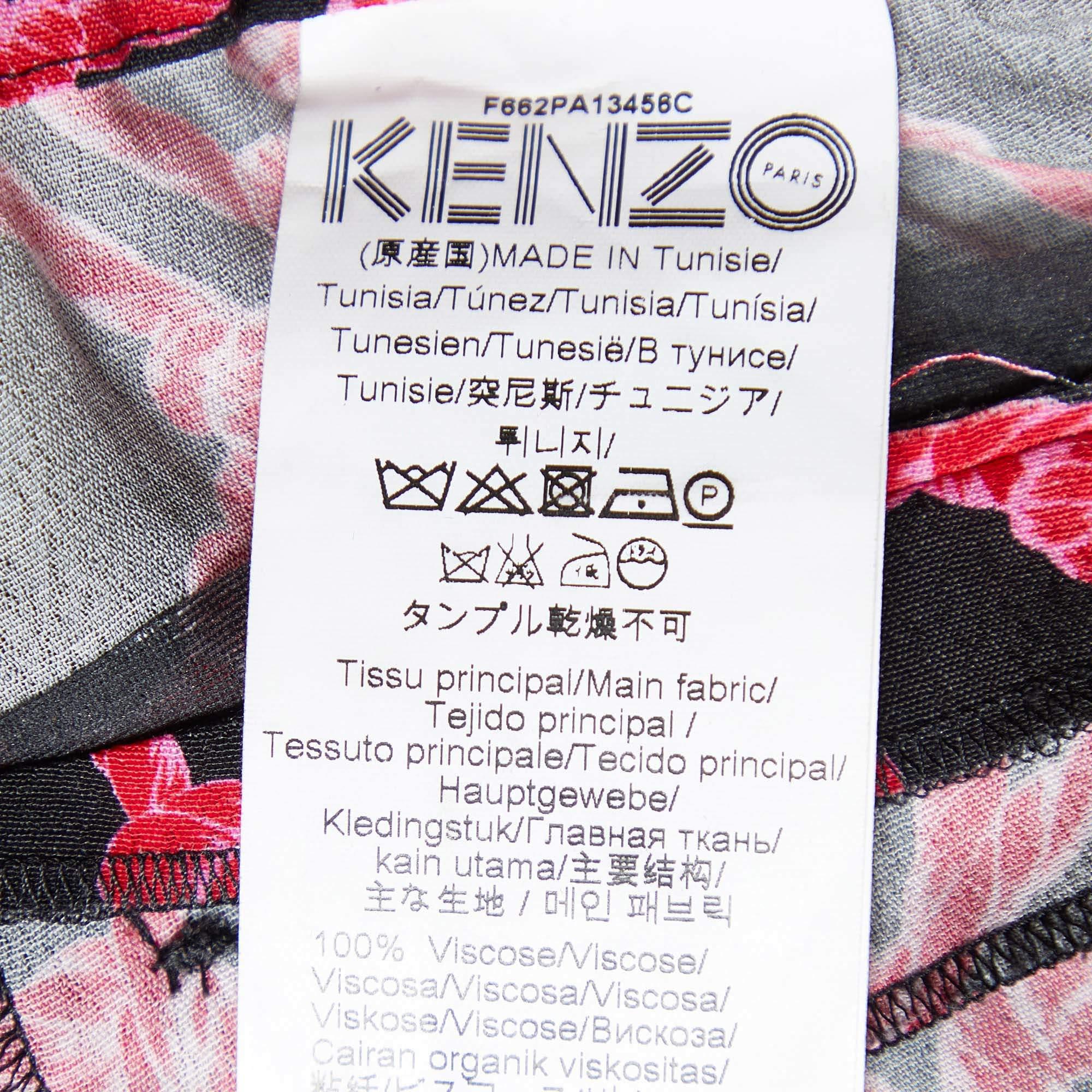 Women's Kenzo Black/Pink Rope Print Crepe Trousers S For Sale