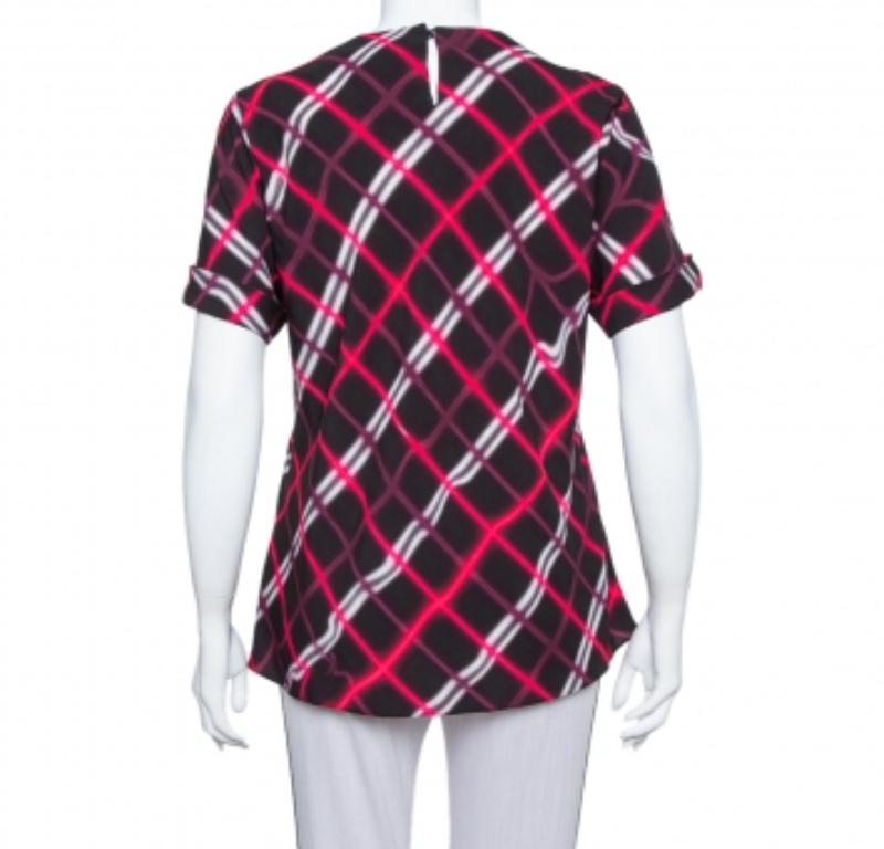 Kenzo Black Plaid Pattern Printed Crepe Waist Inset Tie Detail Top M In Good Condition For Sale In Dubai, Al Qouz 2