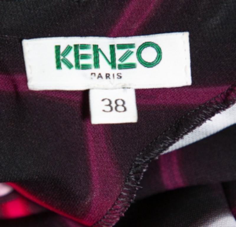Kenzo Black Plaid Pattern Printed Crepe Waist Inset Tie Detail Top M For Sale 1
