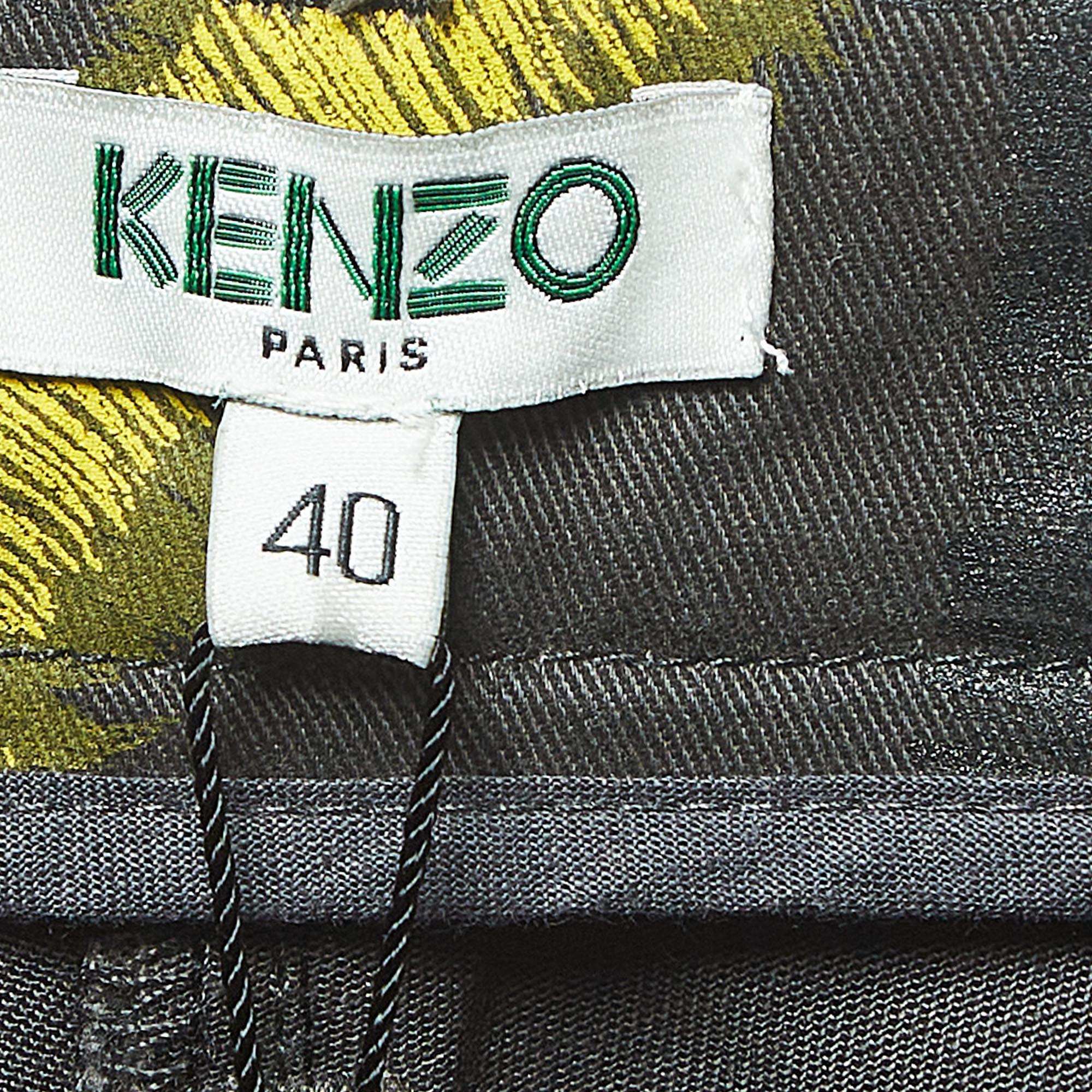 Kenzo Black Printed Cotton Trousers M For Sale 1