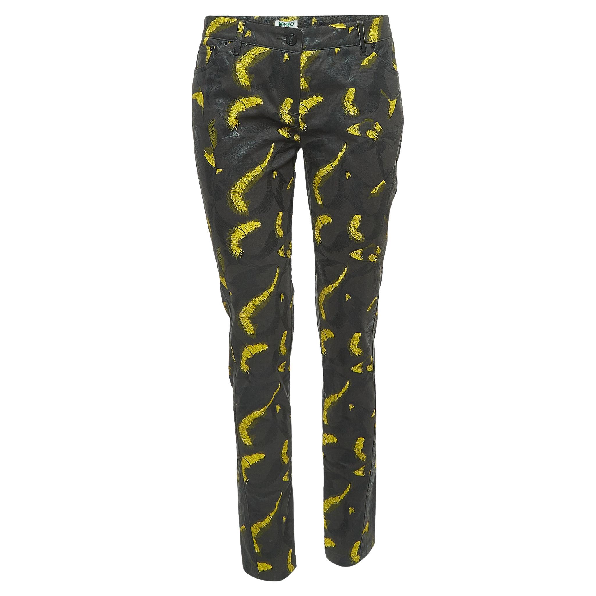 Kenzo Black Printed Cotton Trousers M For Sale