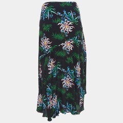 Kenzo Black Printed Crepe Wrap Effect Midi Skirt M
