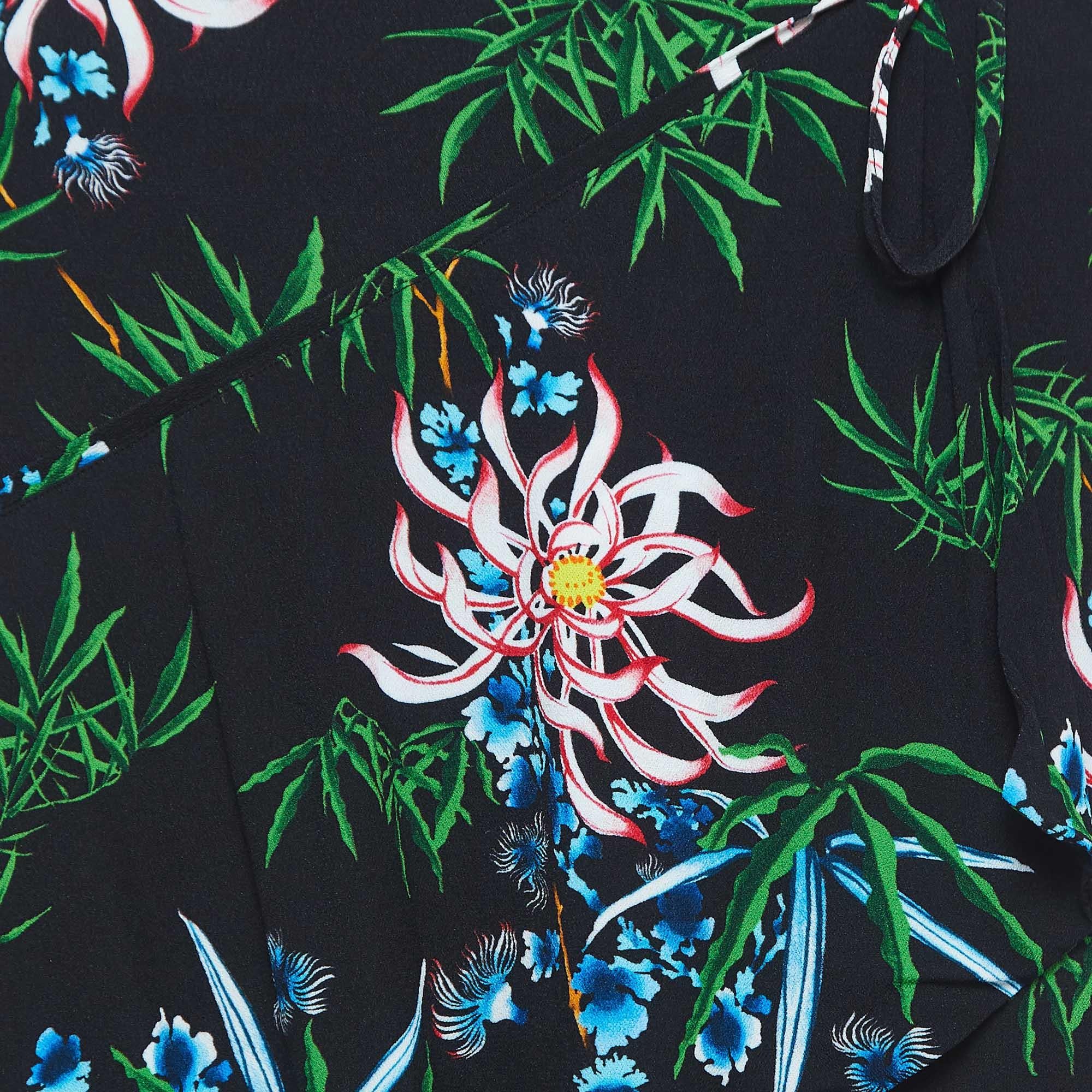 Nero Kenzo Black Printed Crepe Wrap Effect Midi Skirt M in vendita